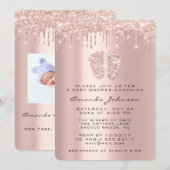 Baby shower Feet Glitter Roze druppels Foto Boy Gi Kaart (Voorkant / Achterkant)