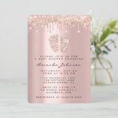 Baby shower Feet Glitter Roze druppels Foto Boy Gi Kaart (Staand voorkant)