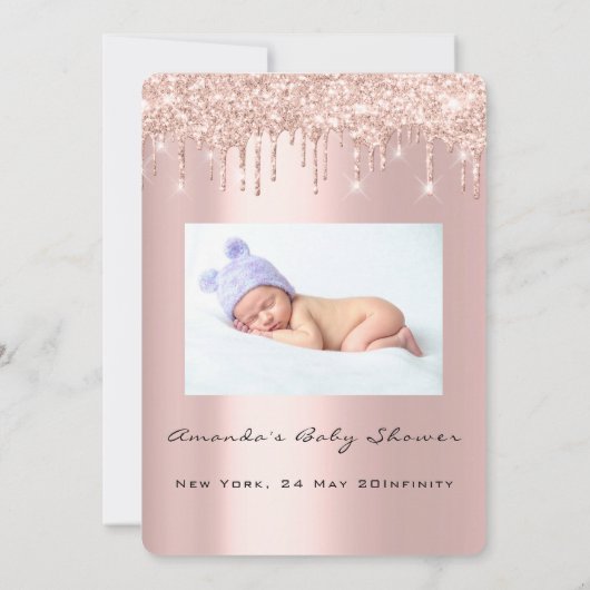 Baby shower Feet Glitter Roze druppels Foto Boy Gi Kaart (Achterkant)