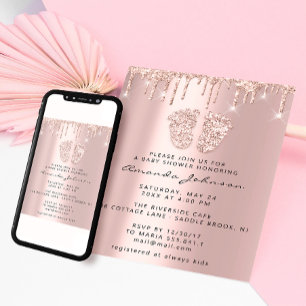 Baby shower Feet Glitter Roze druppels Foto Boy Gi Kaart