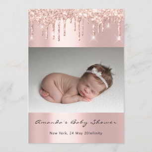Baby shower Feet Glitter Roze druppels Foto Boy Gi Kaart