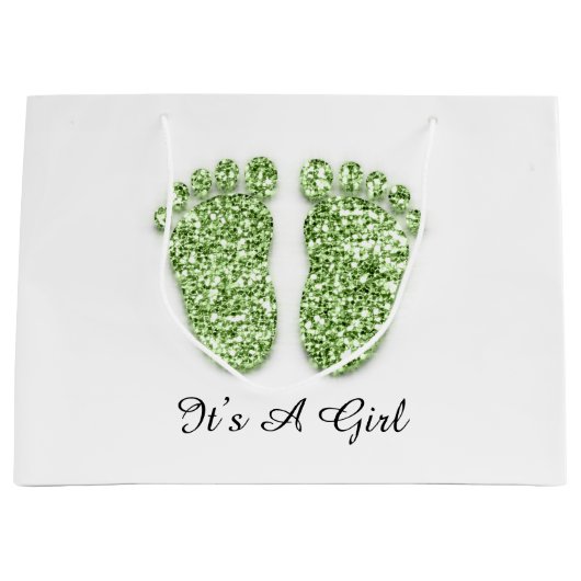 Baby shower Feet Het is een Jongerenmeisje Groen W Groot Cadeauzakje (Voorkant)