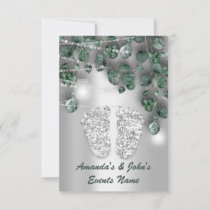 Baby shower Feet Rustic Green Grey Girl Boy Kaart