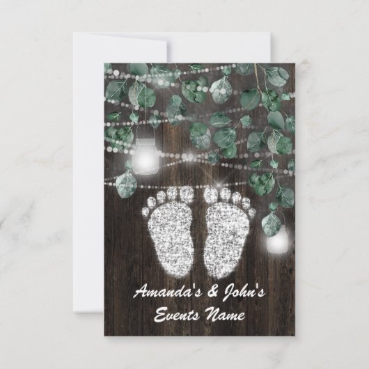 Baby shower Feet Rustic Green Wood Silver Kaart (Achterkant)