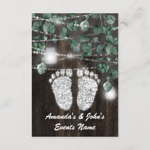 Baby shower Feet Rustic Green Wood Silver Kaart