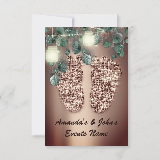 Baby shower Feet Rustic Roos Glitter Girl Boy Kaart (Achterkant)