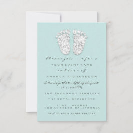 Baby shower Feet Silver Girl Boy Gray Aqua Kaart