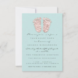 Baby shower Feet Silver Girl Boy Mint Roos Glitter Kaart