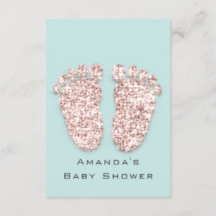 Baby shower Feet Silver Girl Boy Mint Roos Glitter Kaart