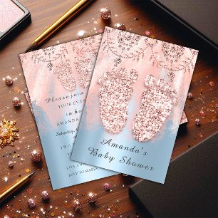 Baby shower Feet Silver Girl Boy Royal Roos Blue Kaart