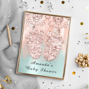 Baby shower Feet Silver Girl Boy Royal Roos Mint Kaart