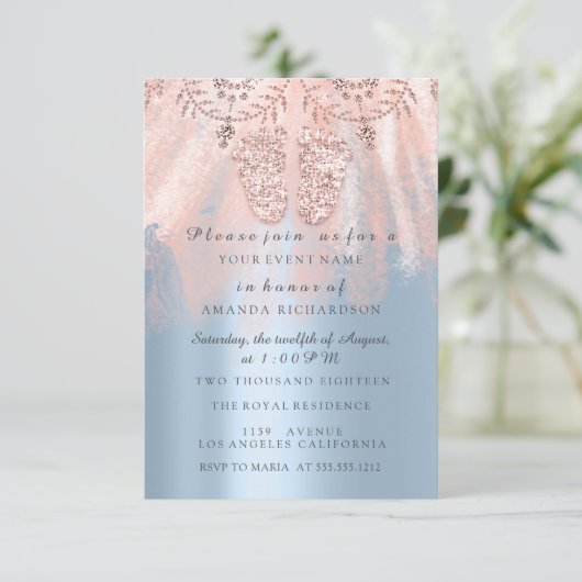 Baby shower Feet Silver Girl Boy Royal Twins Glam Kaart (Staand voorkant)