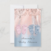 Baby shower Feet Silver Girl Boy Royal Twins Glam Kaart (Achterkant)