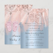 Baby shower Feet Silver Girl Boy Royal Twins Glam Kaart (Voorkant / Achterkant)