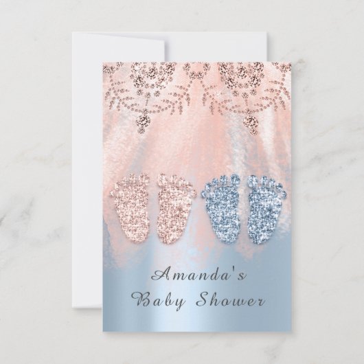 Baby shower Feet Silver Girl Boy Royal Twins Kaart (Achterkant)