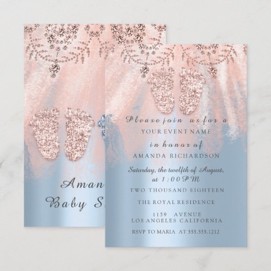 Baby shower Feet Silver Girl Boy Royal Twins Kaart (Voorkant / Achterkant)