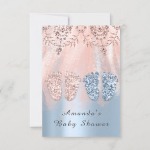 Baby shower Feet Silver Girl Boy Royal Twins Kaart