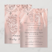 Baby shower Feet Silver Girl Royal Roos Glitter Kaart (Voorkant / Achterkant)