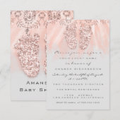 Baby shower Feet Silver Girl Royal Roos Glitter Kaart (Voorkant / Achterkant)