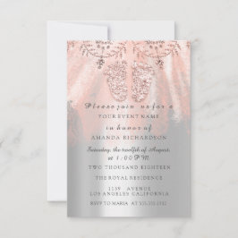 Baby shower Feet Silver Girl Royal Roos Lace Pink Kaart