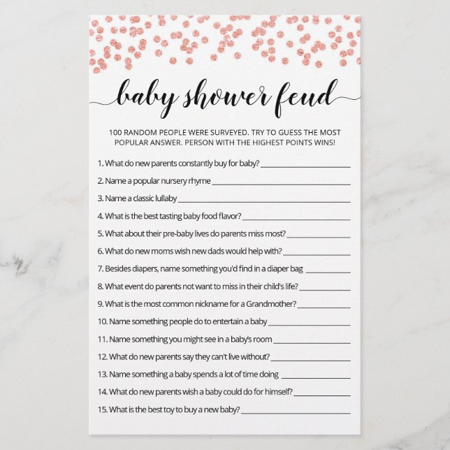 Baby shower Feud game met Answers (Voorkant)