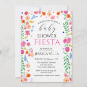 Baby shower Fiesta Bloemenroze Feestuitnodiging Kaart (Voorkant)