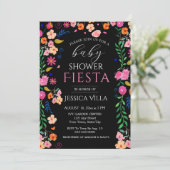 Baby shower Fiesta Bloemenroze Feestuitnodiging Kaart (Staand voorkant)
