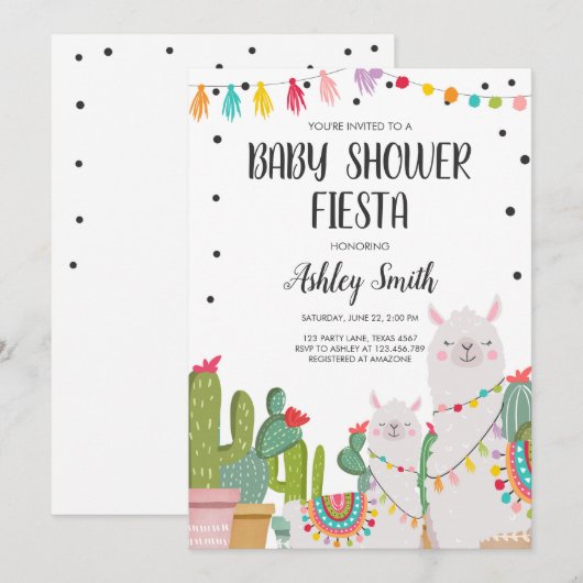Baby shower Fiesta Cactus Llama Confetti Mexicaans Kaart (Voorkant / Achterkant)