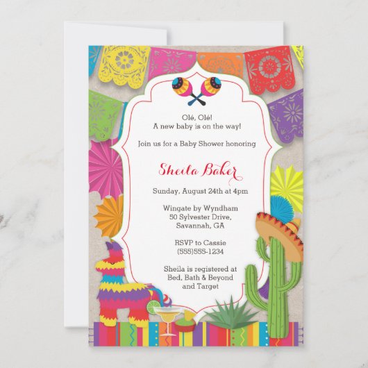 baby shower Fiesta! Mexican Thlege Shower Invite Kaart (Voorkant)