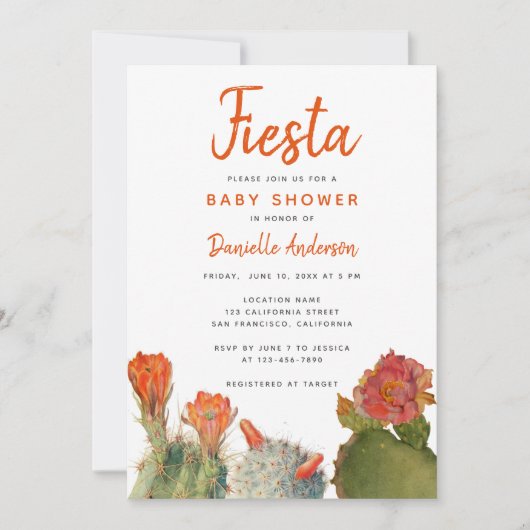 Baby shower Fiesta Rode Cactus Bloemen Waterverf Kaart (Voorkant)