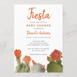 Baby shower Fiesta Rode Cactus Bloemen Waterverf Kaart