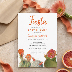 Baby Shower Fiesta Rode Cactus Bloemen Waterverf Kaart