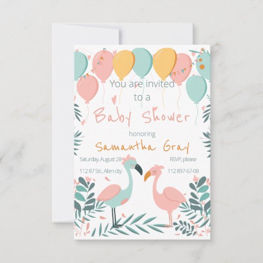 Baby shower flamingo ontwerp kaart (Voorkant)