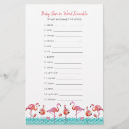 Baby Shower | Flamingo | Woordkrammer | Flyer Briefpapier