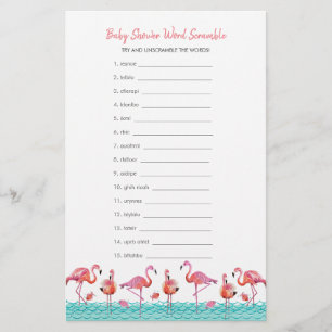 Baby Shower   Flamingo   Woordkrammer   Flyer Briefpapier