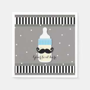 Baby shower Fles & Mustache Modern Party Servetten