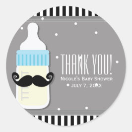 Baby Shower Fles & Snorhaar Modern Favor Ronde Sticker