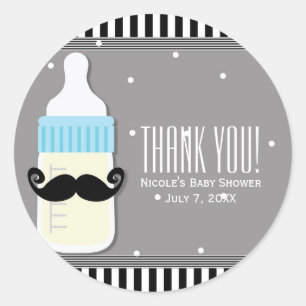 Baby Shower Fles & Snorhaar Modern Favor Ronde Sticker