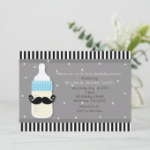 Baby Shower Fles & Snorhaar Modern Uitnodiging (Staand voorkant)