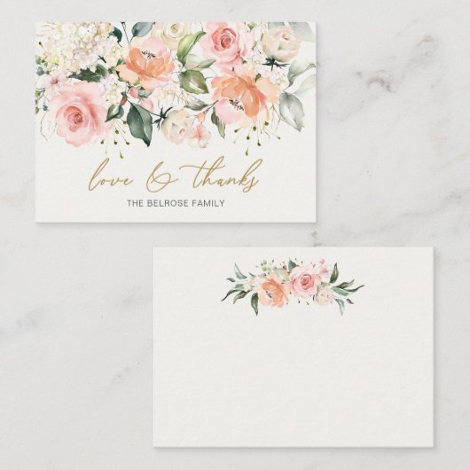 Baby shower Floral Aricot Roses dank u Informatiekaartje (Voorkant / Achterkant)