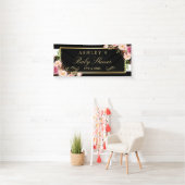 Baby shower Floral Black White Stripes 2,5 x 6 Spandoek (Insitu)