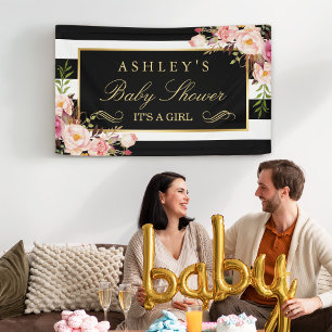 Baby shower  Floral Black White Stripes Spandoek