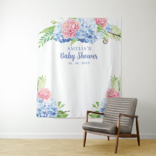 Baby shower Floral Blue Hydrangea Wandkleed
