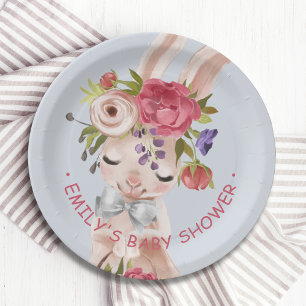 Baby shower Floral Bunny Rabbit Cute Modern Papieren Bordje