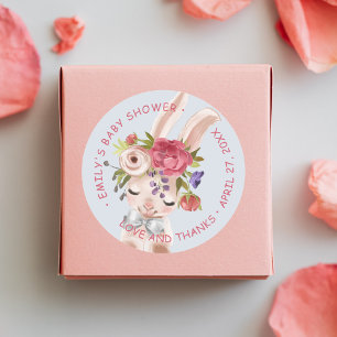 Baby shower Floral Bunny Rabbit Cute Modern Ronde Sticker