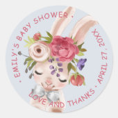 Baby shower Floral Bunny Rabbit Cute Modern Ronde Sticker (Voorkant)