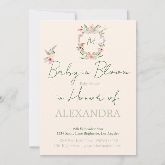 Baby shower Floral Crest Monogram Genderneutraal Kaart (Voorkant)