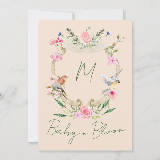 Baby shower Floral Crest Monogram Genderneutraal Kaart (Achterkant)