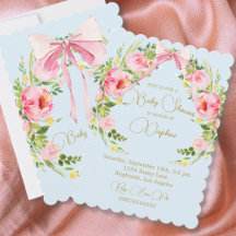 Baby shower Floral Crest Regency Bow Pink Blue