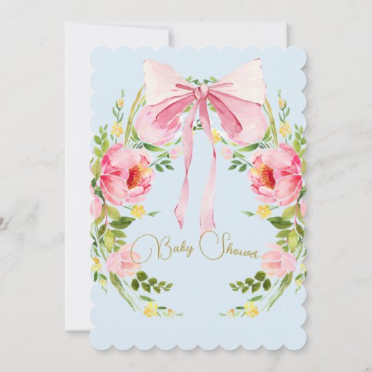 Baby shower Floral Crest Regency Bow Pink Blue Kaart (Achterkant)